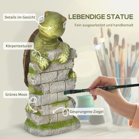 Figurine tortue solaire pour jardin Outsunny, déco extérieur robuste aux UV, avec éclairage LED intégré