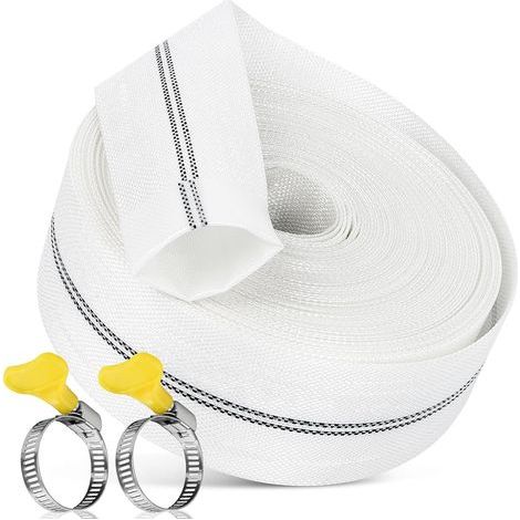 x 32mm Flat Hose, 10m Polyester Fabric, 2 x Steel Clamps, Submersible Garden/Pool Pump (1/5)