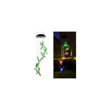 Carillon solaire LED d'extérieur, carillon colibri à couleurs changeantes pour la décoration de jardin, les cadeaux et les fêtes à la maison. (1/5)