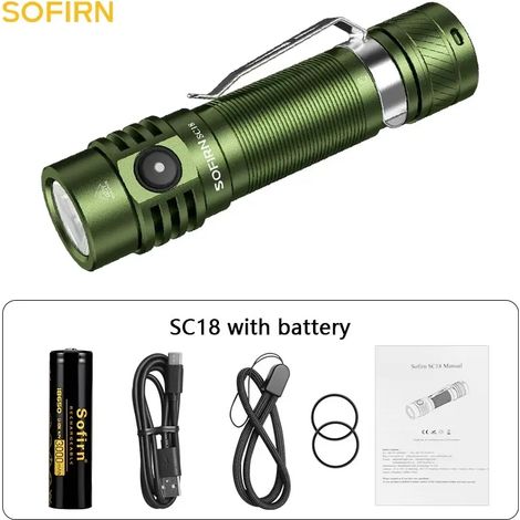 (Vert avec batterie - 6000-6500K - Fédération de Russie) Lampe torche Sofirn SC18 1800 lm EDC rechargeable USB-C, LED SST40, lentille optique TIR, indicateur de charge (1/5)