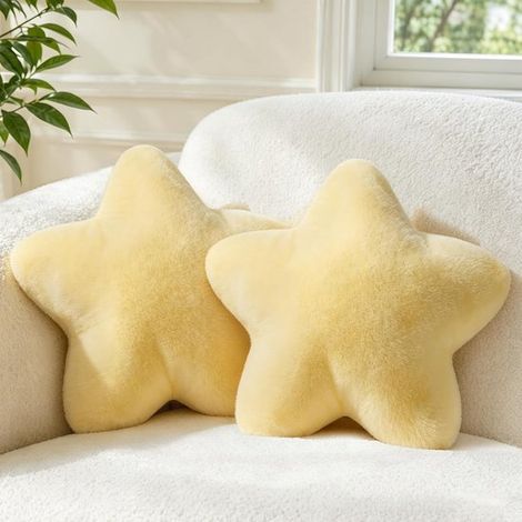 Ensemble de 2 coussins décoratifs en forme d'étoile - Coussin décoratif étoile - Coussin moelleux - Coussins confortables pour canapé - Doux - Jaune - Idéal pour le salon, la chambre et la décoration (1/5)