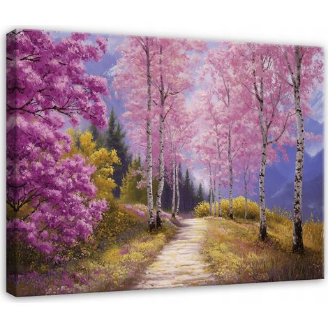 Leinwandbild Birkenwald, Natur Landschaft mit Bäumen für Schlafzimmer und Wohnzimmer, hochauflösender Druck, 60 x 40 cm
