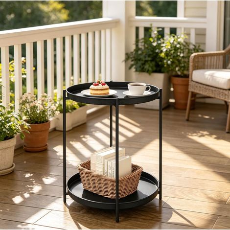 Table basse ronde en métal noire avec 2 plateaux, 44 x 44 x 53 cm DESVIAE (1/5)