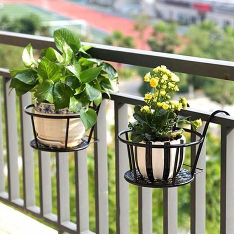 1 Pièce Support de Pot de Fleurs à Suspendre Décoration, étagère Balcon Pot de Fleurs Rond,(Noir) (1/5)
