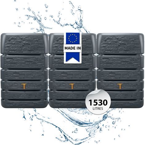 Récupérateur d'eau de pluie mural SLIM STONE DECOR 1530 litres – 3 réservoirs de 510 litres – Matériaux résistants aux intempéries – Design compact – 4Rain