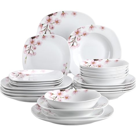 Service de vaisselle, matériau en porcelaine, adapté pour 12 utilisateurs, 24-PIÈCES