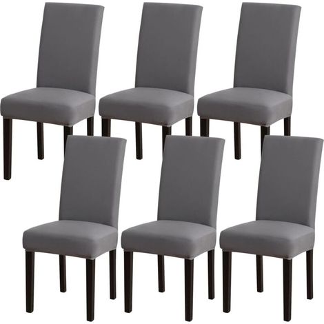Lot de 6 housses de chaise extensibles gris fumé, amovibles et lavables, protection intégrale (1/5)