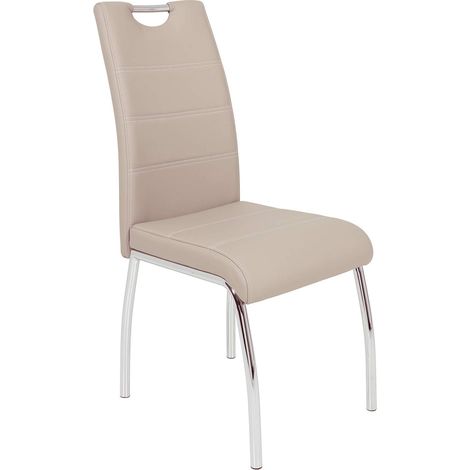 Tische Lot De 1 Chaise De Salle À Manger, Revêtement en Cuir Synthétique Beige, Piètement Chromé, Dossier avec Poignée, Charge Maximale 120 kg (1/5)