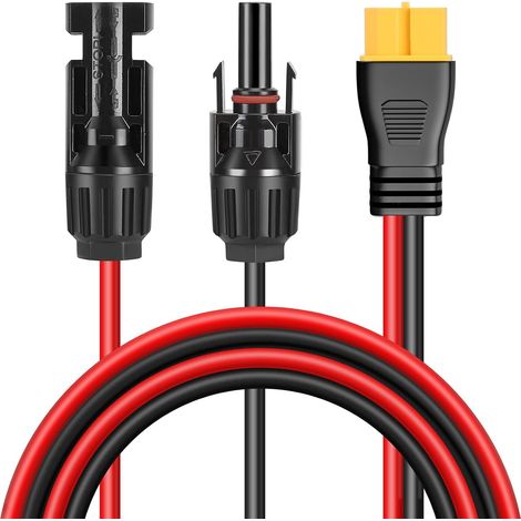 Câble Adaptateur Compatible avec XT60 vers Solaire Panneau Charge Connecteur 12AWG 100CM pour Portables Générateurs Solaires 1 mètre 12 AWG d'énergie du panneau solaire de charge pour station de géné (1/5)