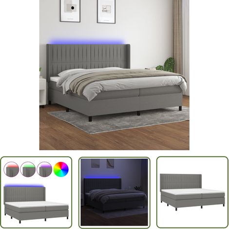 The Living Store Sommier à lattes de lit matelas LED Gris foncé 200x200 cm Tissu - Sommier Tapissier - Lit Plateforme - Lit Avec Rangement - Lit Design - Lit Moderne (1/5)