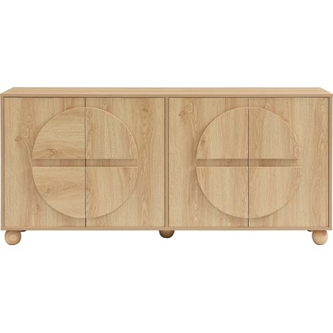 Buffet 4 portes à relief circulaire, 160 x 38 x 76 cm, naturel (1/5)