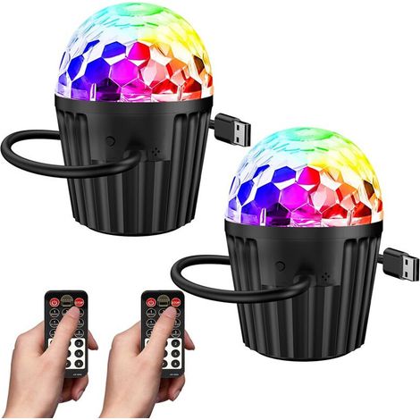 Juego de 2 bolas de discoteca portátiles para fiestas, luces estroboscópicas RGB para DJ con control remoto, luces de escenario activadas por sonido.