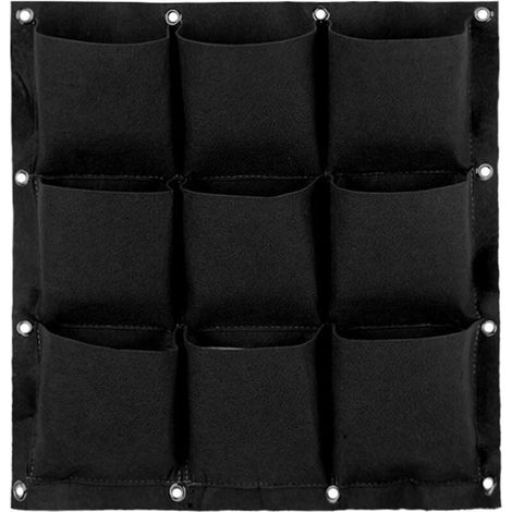 Sac de plante mural sac de plantation suspendu sac de culture de plantes jardinière murale verticale intérieur extérieur fleur 9 poches (noir) (1/4)