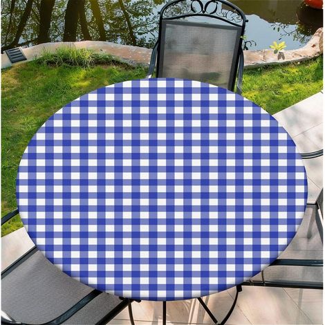 Nappe d'extérieur 90cm ronde, imperméable, avec élastique, carreaux bleus
