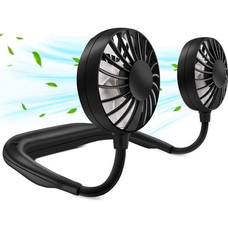 Ventilateur de cou rechargeable et portable avec écouteurs intégrés, noir (1/5)