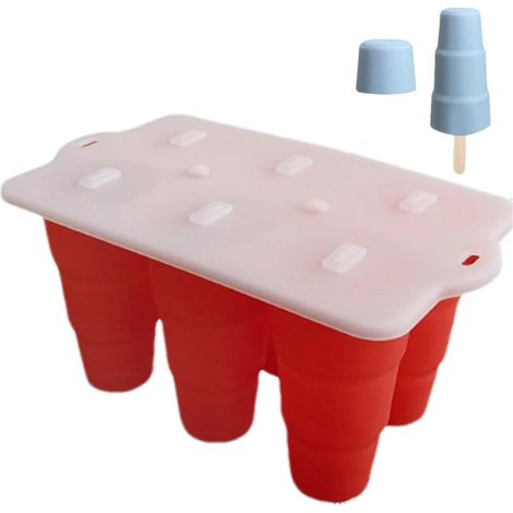 Moule à glace en silicone à 6 trous, moule à sucettes glacées étanche, idéal pour que les enfants préparent des desserts d'été, rouge. (1/5)