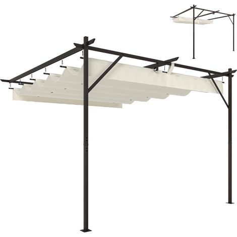 Pergola adossée 3x3 m avec toit coulissant et trous de drainage, couleur crème