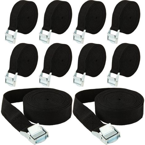 10x sangles de serrage 5m Noir, 25mm de large, avec boucle à cliquet, pour voiture, vélo, bagages