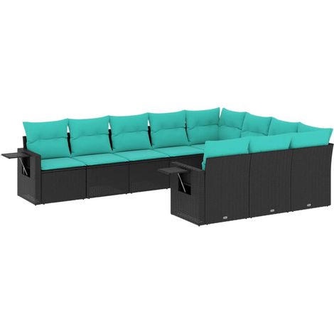 Maison Exclusive - 10-teiliges Gartensofa-Set mit Kissen, schwarz