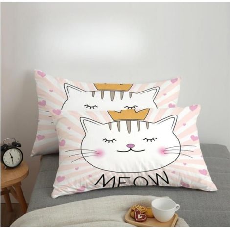 1 Parure de lit 140x200 cm, housse de couette motif chat, taies d'oreiller 65x65 cm, fermeture éclair invisible, chambre enfant adulte (1/4)