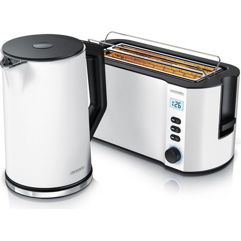 Arendo Frühstücks-Set, Wasserkocher 1,5L mit Temperatureinstellung, 4-Scheiben Toaster Langschlitz, Weiß (1/5)