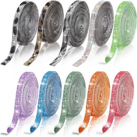 Ruban Strass Autocollant - 10 Rouleaux - Acrylique Multicolore - Décoration DIY - Téléphone Voiture Mariage - 91,44cm x 0,9cm (1/5)