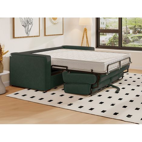 Canapé 4 places convertible express en velours côtelé vert sapin - Couchage 160 cm - Matelas 14 cm LORETO (1/4)