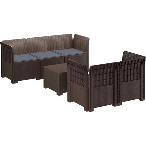Canapé de Jardin 5 Places en Rotin PP Marron avec Coussins (1/5)