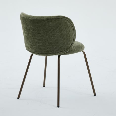 Lot de 2 chaises de salle à manger modernes en chenille verte, dossier incurvé confortable, rembourrage moelleux, pieds métalliques bronze, style contemporain pour cuisine. (1/5)