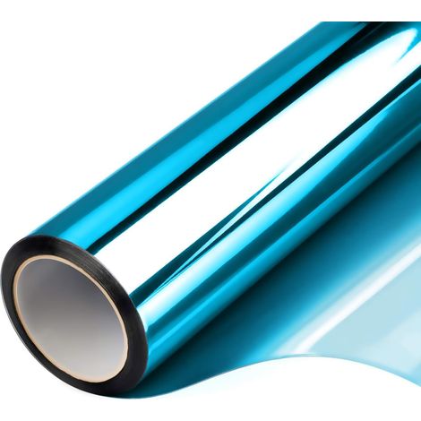 Film pour vitrage effet miroir unidirectionnel, 300 x 30 cm, Protection UV et thermique, réfléchissant, pare-soleil (Bleu clair argenté) (1/5)
