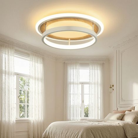 Plafoniera LED rotonda moderna, D30 x H9 cm, lampada da soffitto 30 W 2494 lm, bianco sabbia e legno, 3000 K luce calda, soggiorno, camera, cucina (1/5)