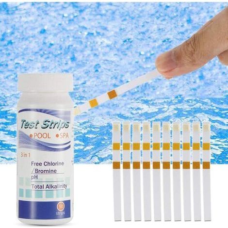 Pair 100 Pcs Papier PH Testeur Piscine, Testeur Piscine Bandelette, Test durete de l'eau pour Tester Chlore Libre, L'alcalinité Totale et pH, Spa Bain à Remous Test, Test d'acide Cyanurique(3 en 1) (1/5)