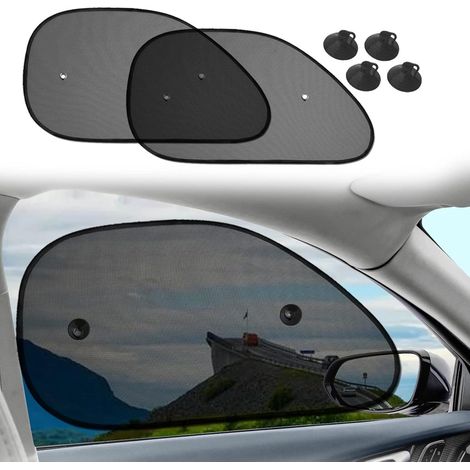 Sonnenschutz fürs Auto (2-teilig) - 65 x 38 cm - Sonnenschutz für Kinder im Auto - Sonnenschutz für die Fensterscheibe - Sonnenschutz für die Seitenscheibe - Mit Saugnäpfen - Schwarz (1/5)