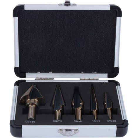 SJLERST 5Pcs HSS Forets étagé Mèche conique Trépan à redan kit Outil électrique avec Boîte range (1/4)