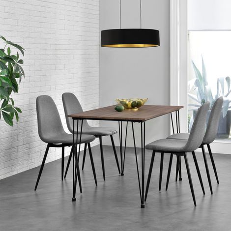 Table à manger + 4 chaises Vihti 120cm x 70cm x 75cm Gris Effet Bois [en.casa] (1/5)