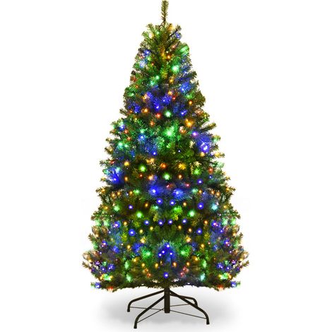 Costway Sapin de Noël Artificiel 120cm Arbre de Noël, Lumières LED multicolore, Pied en Métal 35cm, en PVC, Vert (1/5)