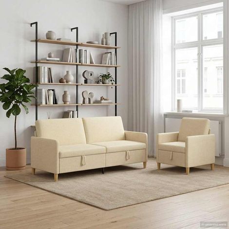 vidaXL Canapé avec rangement 2 pcs Crème Polyester (1/5)