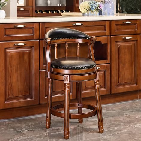 Tabouret de bar pivotant en cuir noir et bois massif coloris noir (1/5)