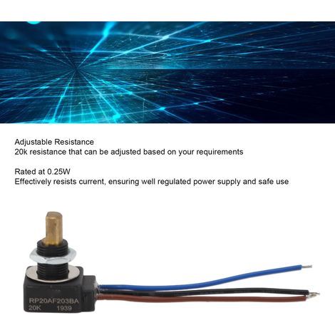 Lineares Drehpotentiometer mit 20 kΩ, wasserdicht nach IP65, 0,25 W, 320° Drehwinkel, Gehäuse aus ABS und Kupfer (1/4)