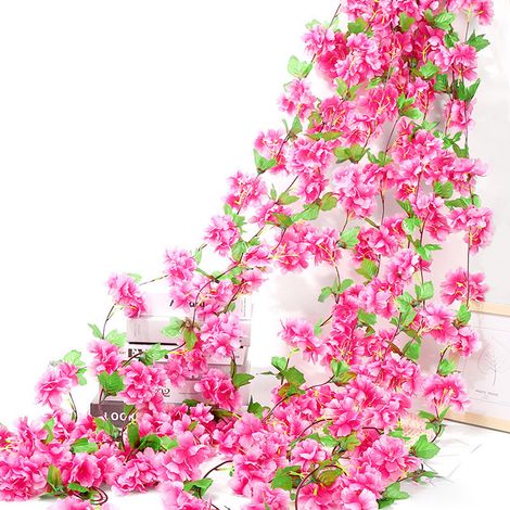 Guirnalda artificial de flores de cerezo, plantas colgantes, guirnalda de seda, flores de cerezo artificiales para el hogar, jardín, valla, uso interior y exterior, decoración de aniversario de bodas  (1/5)