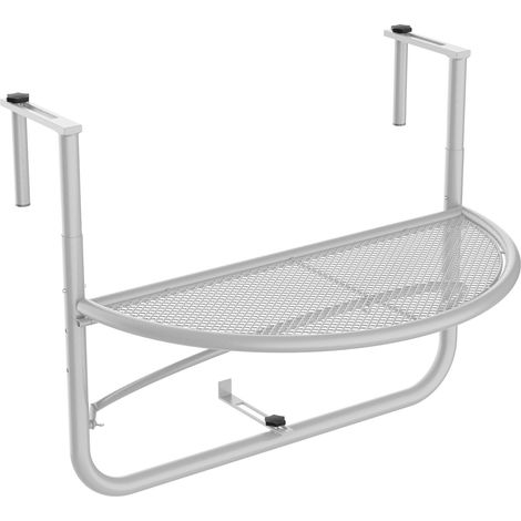 Table suspendue de balcon, réglable en hauteur, table de jardin semi-circulaire, Ø 30 cm, pour terrasse, métal, blanc, L 60 x l 45 x H 50 cm