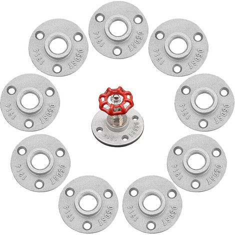 Lot de 10 brides de tuyauterie malléables, brides filetées murales et de sol à 3 trous pour tuyauterie BSP, pour applications industrielles et domestiques. (1/4)