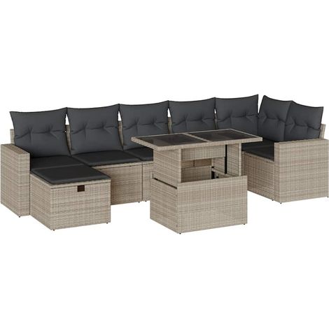 Maison Exclusive - Set Divano da Giardino 8pz con Cuscini Grigio Chiaro Polyrattan