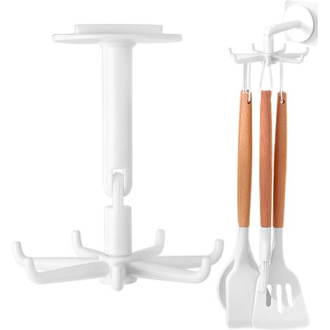 Support Ustensiles Cuisine Rotatif 360° - 6 Paniers avec 7 Crochets - Rangement Organisé pour Cuisine, Salle de Bain ou Dressing (1/5)