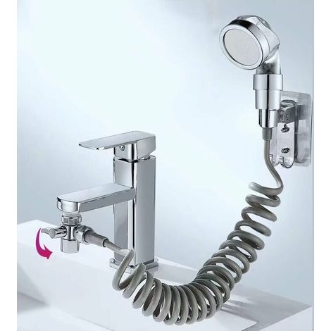 Ensemble de douchette pour salle de bain, douchette de salle de bain, flexible télescopique, idéal pour se laver les cheveux ou nettoyer les lavabos (robinet). (1/4)
