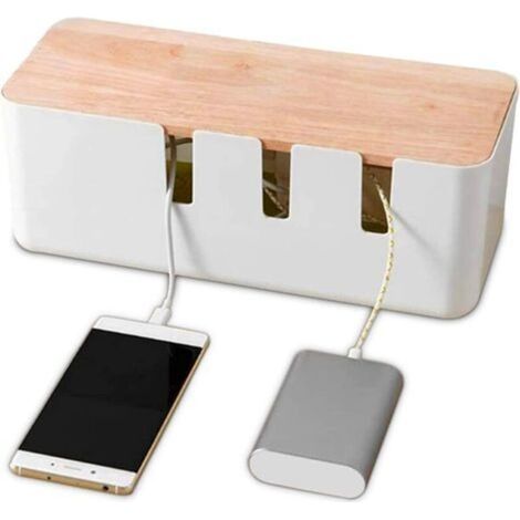 HERCHR Cable Management Box 30.3 x 12.5 x 11.5cm, Cable Organizer with Wooden Lid for Computer, TV, Power Strip, Charger