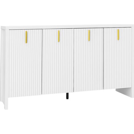 Credenza bianca a 4 ante 140 x 38 x 80 cm con maniglie dorate e ripiani regolabili (1/5)