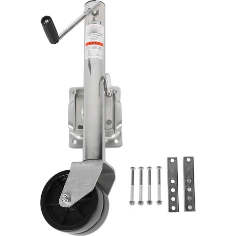 Cric de remorque, capacité de 1500lbs, robuste, double roue de 6 pouces, pieds de support pivotants réglables pour ATV RV UTV Yacht modèle à manivelle pliante (1/5)