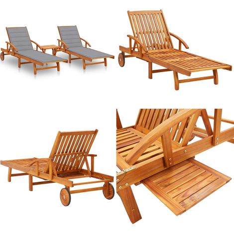 Sonnenliegen 2 Stk. mit Tisch und Auflagen Massivholz Akazie - Holzliege - Akazienholz (1/5)