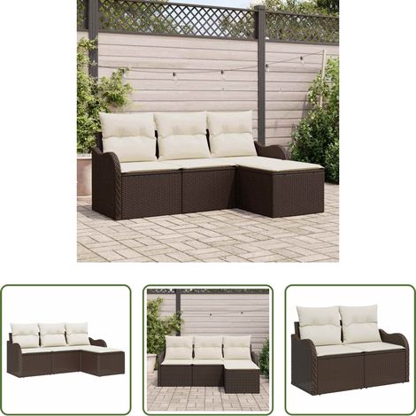 vidaXL Jardin -  Ensemble de canapé de jardin 4 pcs Marron Poly rotin (1/5)